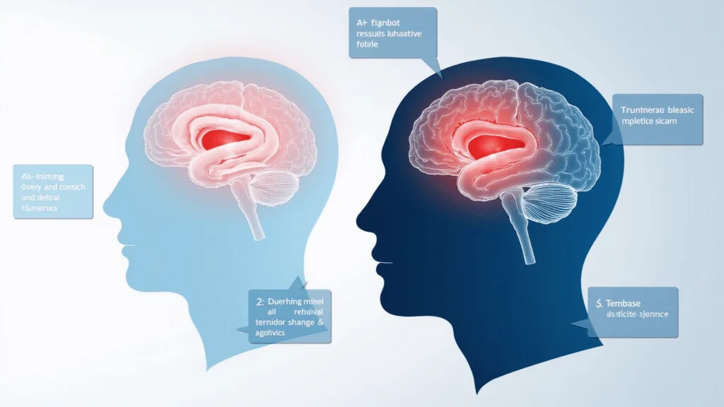 "Medical illustration of human head showing brain structure and headache symptoms on a clean background"